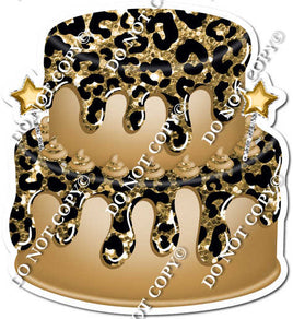 2 Tier Gold Cake , Gold Dollops, Gold Leopard Drip
