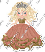 Girl in Dress Wearing Crown - Rose Gold & Gold Dress w/ Variants