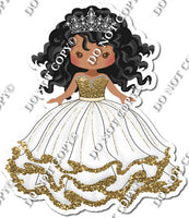 Girl in Dress Wearing Crown - White & Gold Dress w/ Variants
