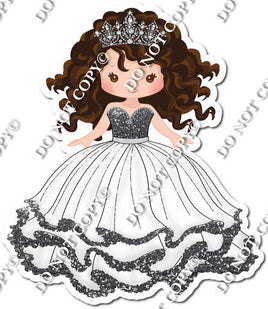 Girl in Dress Wearing Crown - White & Silver Dress w/ Variants
