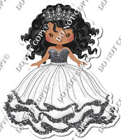 Girl in Dress Wearing Crown - White & Silver Dress w/ Variants