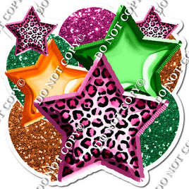 Pink Leopard, Green, & Orange Balloon & Star Bundle