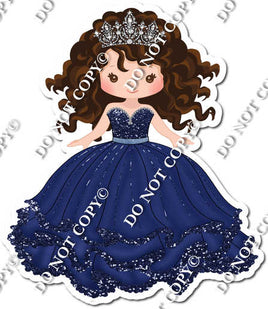 Girl in Dress Wearing Crown - Navy Blue Dress