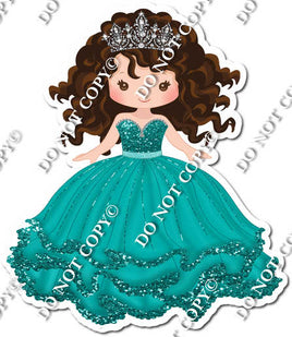 Girl in Dress Wearing Crown - Teal Dress w/ Variants