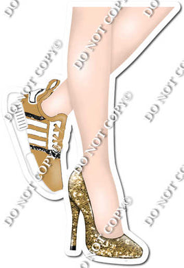 Gold - Women's Legs with High Heel & Tennis Shoe