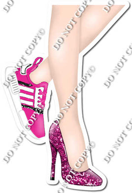 Hot Pink - Women's Legs with High Heel & Tennis Shoe