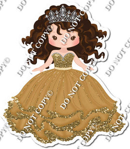 Girl in Dress Wearing Crown - Gold Dress