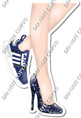Navy Blue - Women's Legs with High Heel & Tennis Shoe