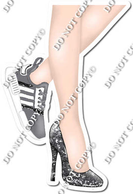 Silver - Women's Legs with High Heel & Tennis Shoe