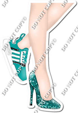 Teal - Women's Legs with High Heel & Tennis Shoe