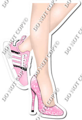 Baby Pink - Women's Legs with High Heel & Tennis Shoe