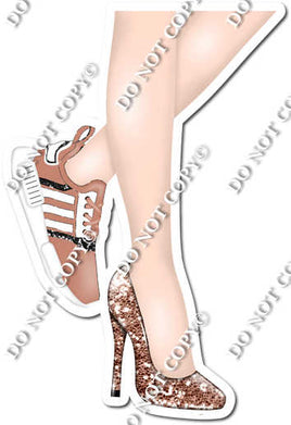 Rose Gold - Women's Legs with High Heel & Tennis Shoe
