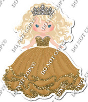Girl in Dress Wearing Crown - Gold Dress w/ Variants