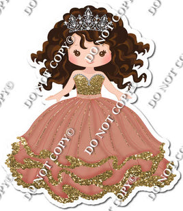 Girl in Dress Wearing Crown - Rose Gold & Gold Dress w/ Variants