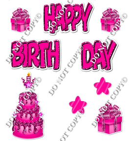 10 pc Happy Birthday - Swift - Flat Hot Pink Flair-hbd0553