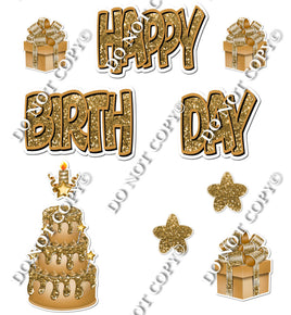 10 pc Happy Birthday - Swift - Gold Sparkle Flair-hbd0565