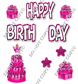 10 pc Happy Birthday - Swift - White & Hot Pink Sparkle Flair-hbd0558