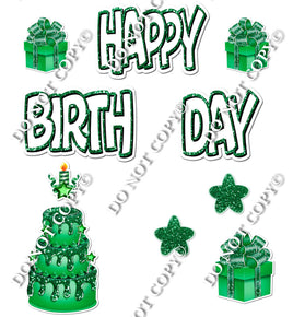 10 pc Happy Birthday - Swift - White & Green Sparkle Flair-hbd0559