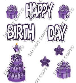 10 pc Happy Birthday - Swift - White & Purple Sparkle Flair-hbd0560