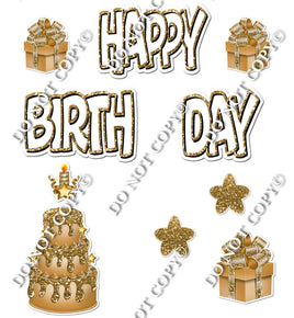 10 pc Happy Birthday - Swift - White & Gold Sparkle Flair-hbd0561