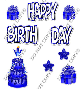10 pc Happy Birthday - Swift - White & Blue Sparkle Flair-hbd0562