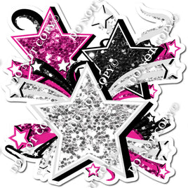 Star Bundle - Light Silver, Black, Hot Pink