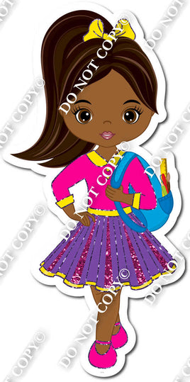 Dark Skin Tone School Girl - Purple Dress s