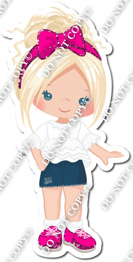 Light Skin Tone School Girl - Blonde - White Shirt s