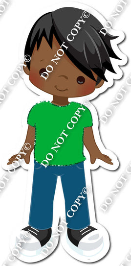 Dark Skin Tone School Boy - Green Shirt s