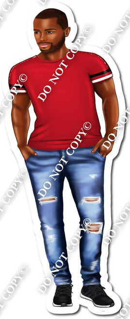 High School Dark Skin Tone Boy - Red Shirt w/ Variants s