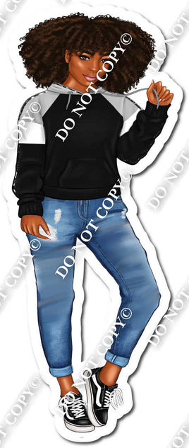 High School Dark Skin Tone Girl - Black Shirt w/ Variants s