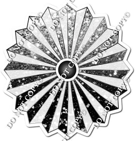 Sparkle White, Light Silver & Black Ombre Fan