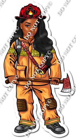 Dark Skin Tone Girl Firefighter w/ Variants