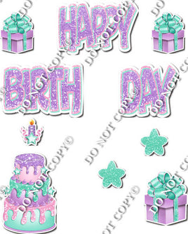 10 pc Happy Birthday - Swift - Mint, Lavender & Baby Pink Flair-hbd0678