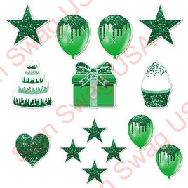 14 pc - Flair Set - Green Sparkle
