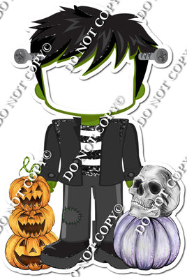 Frankenstein with Stacked Pumpkins Face Cutout