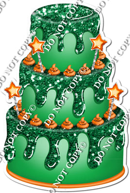 Green Cake with Orange Stars & Dollops