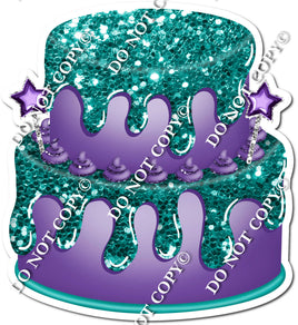 2 Tier Purple Cake with Teal Drip