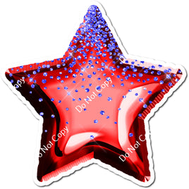 Red Foil Star - Blue Glitter