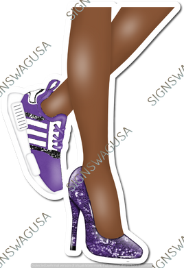 Purple - Dark Skin Tone Women's Legs with High Heel & Tennis Shoe