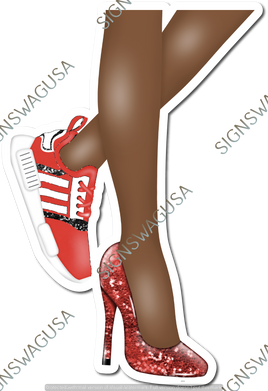 Red - Dark Skin Tone Women's Legs with High Heel & Tennis Shoe w/ Variants