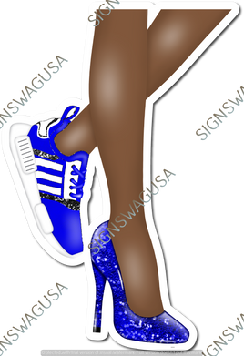 Blue - Dark Skin Tone Women's Legs with High Heel & Tennis Shoe