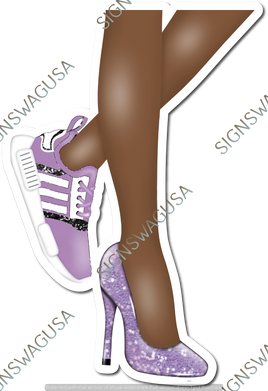Lavender - Dark Skin Tone Women's Legs with High Heel & Tennis Shoe