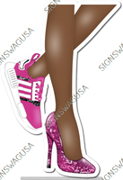 Hot Pink - Dark Skin Tone Women's Legs with High Heel & Tennis Shoe w/ Variants