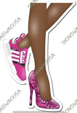 Hot Pink - Dark Skin Tone Women's Legs with High Heel & Tennis Shoe