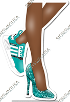 Teal - Dark Skin Tone Women's Legs with High Heel & Tennis Shoe w/ Variants