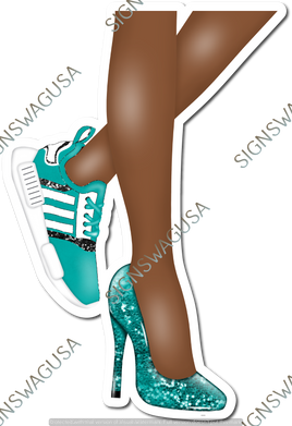 Teal - Dark Skin Tone Women's Legs with High Heel & Tennis Shoe