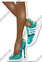 Teal - Dark Skin Tone Women's Legs with High Heel & Tennis Shoe w/ Variants