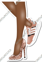 Rose Gold - Dark Skin Tone Women's Legs with High Heel & Tennis Shoe w/ Variants