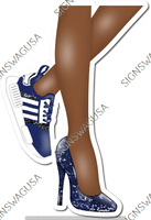 Navy Blue - Dark Skin Tone Women's Legs with High Heel & Tennis Shoe w/ Variants